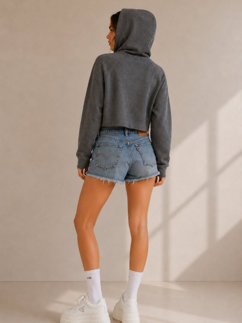Calvin Klein Performance Cropped Hoodie Sweatshirt Gray Size Small - Picture 2 of 6